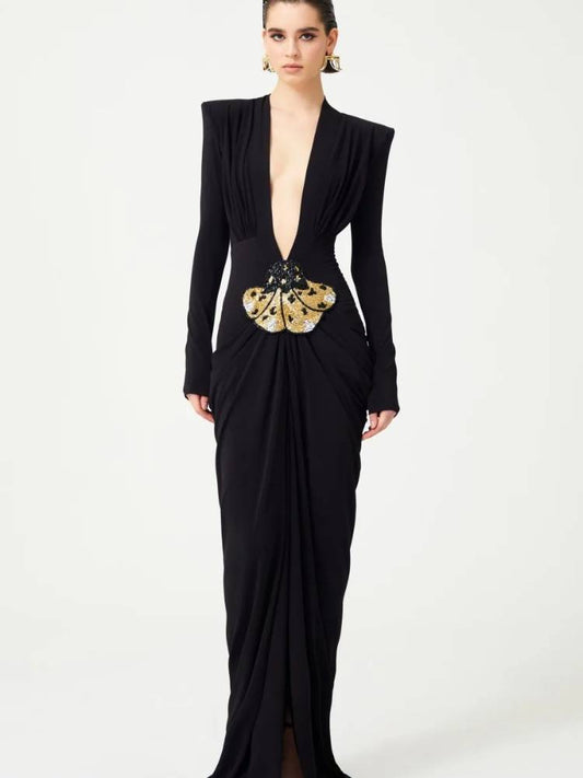 The Solène Dress – Champagne Noir